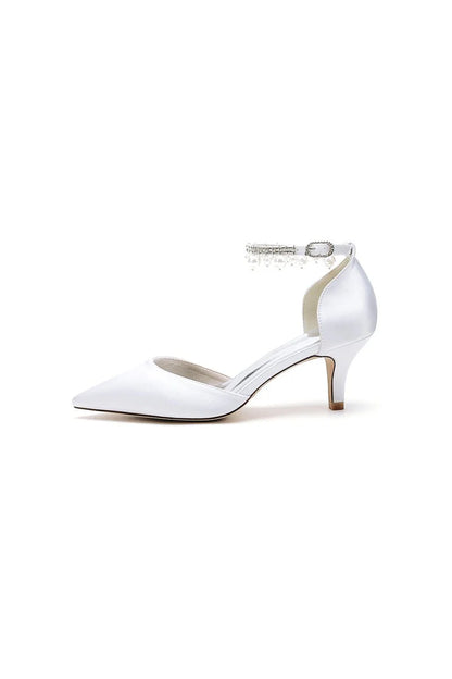 Pointed Toe Pearl Strap Kitten Heels