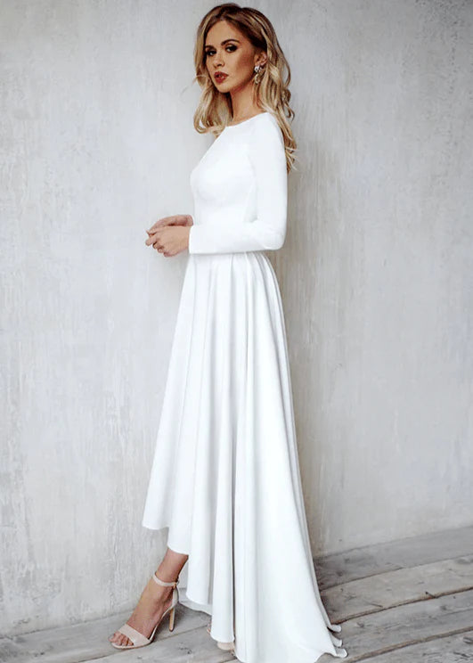 Long Sleeves Mermaid Satin Open Back Wedding Dresses
