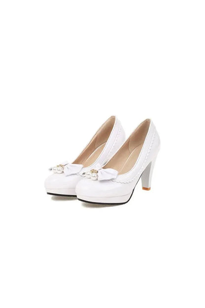 Retro Bow Pearl High Heels Shoes