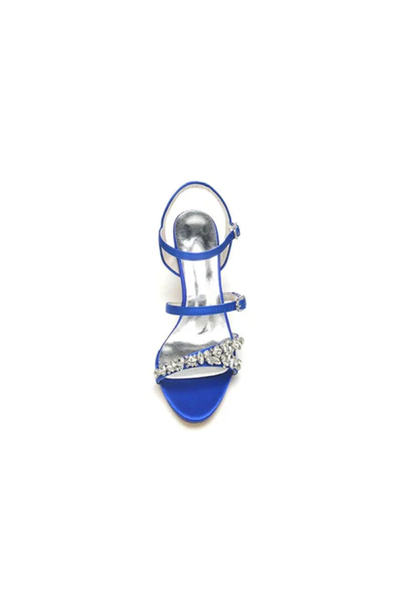 Open Toe Chunky Heels with Rhinestone