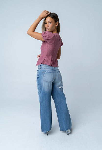 Brianna Embroidered Blouse in Brick