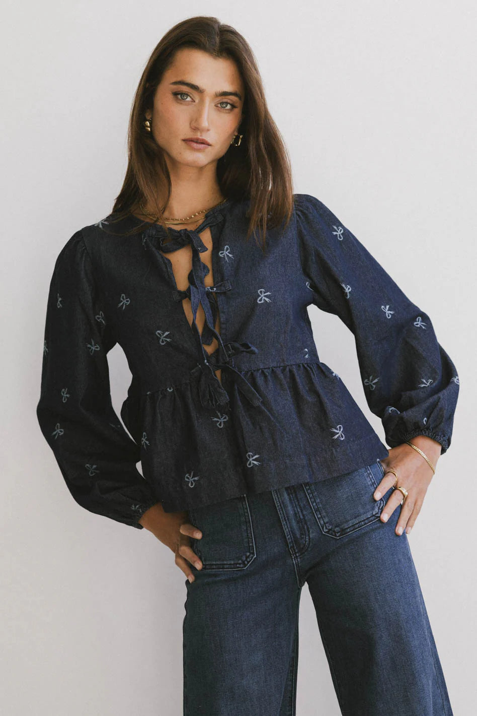 Maggie Peplum Tie Blouse With Bow Detail FINAL SALE