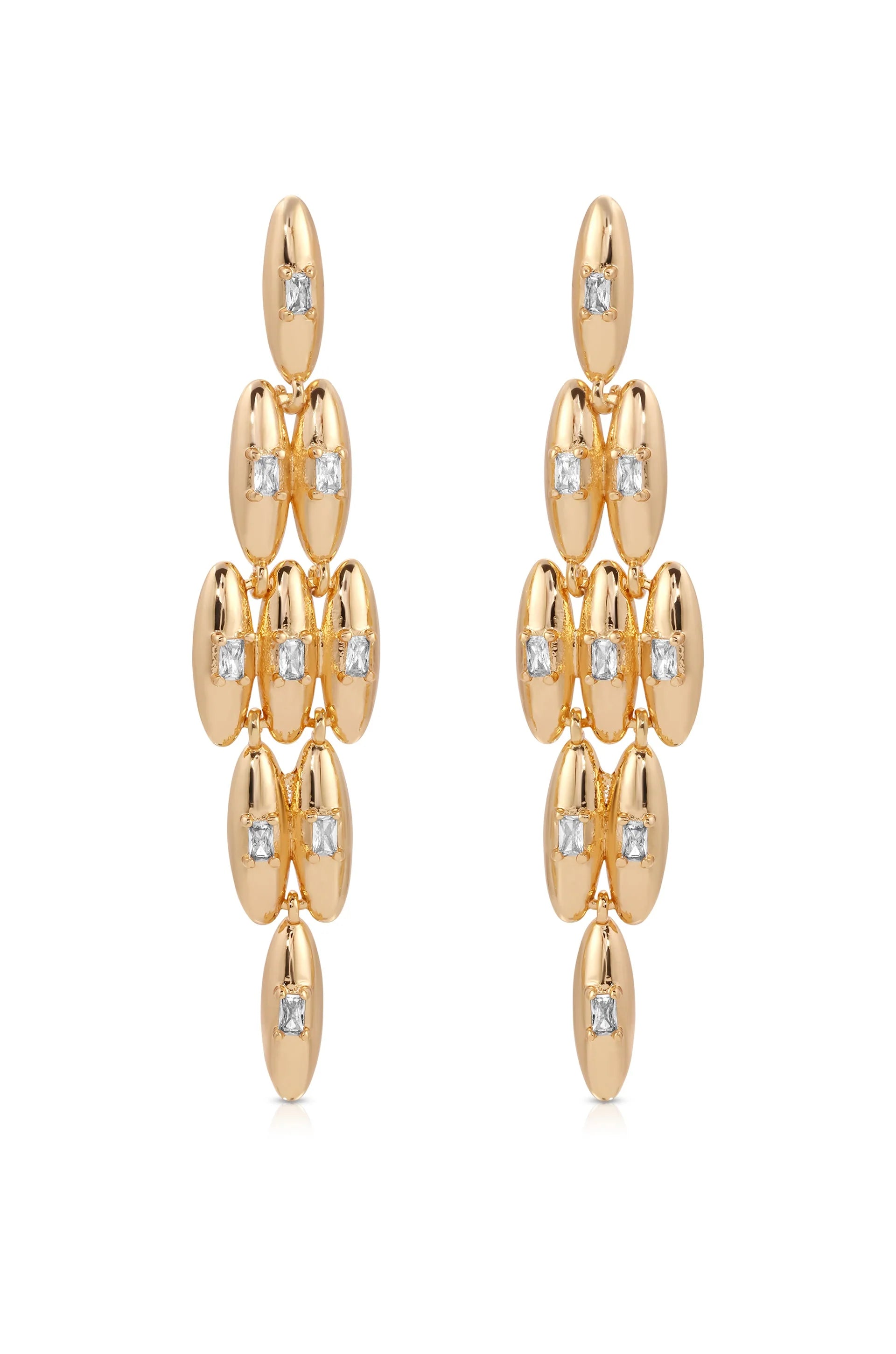 Oval Dome Baguette Dangle Earrings
