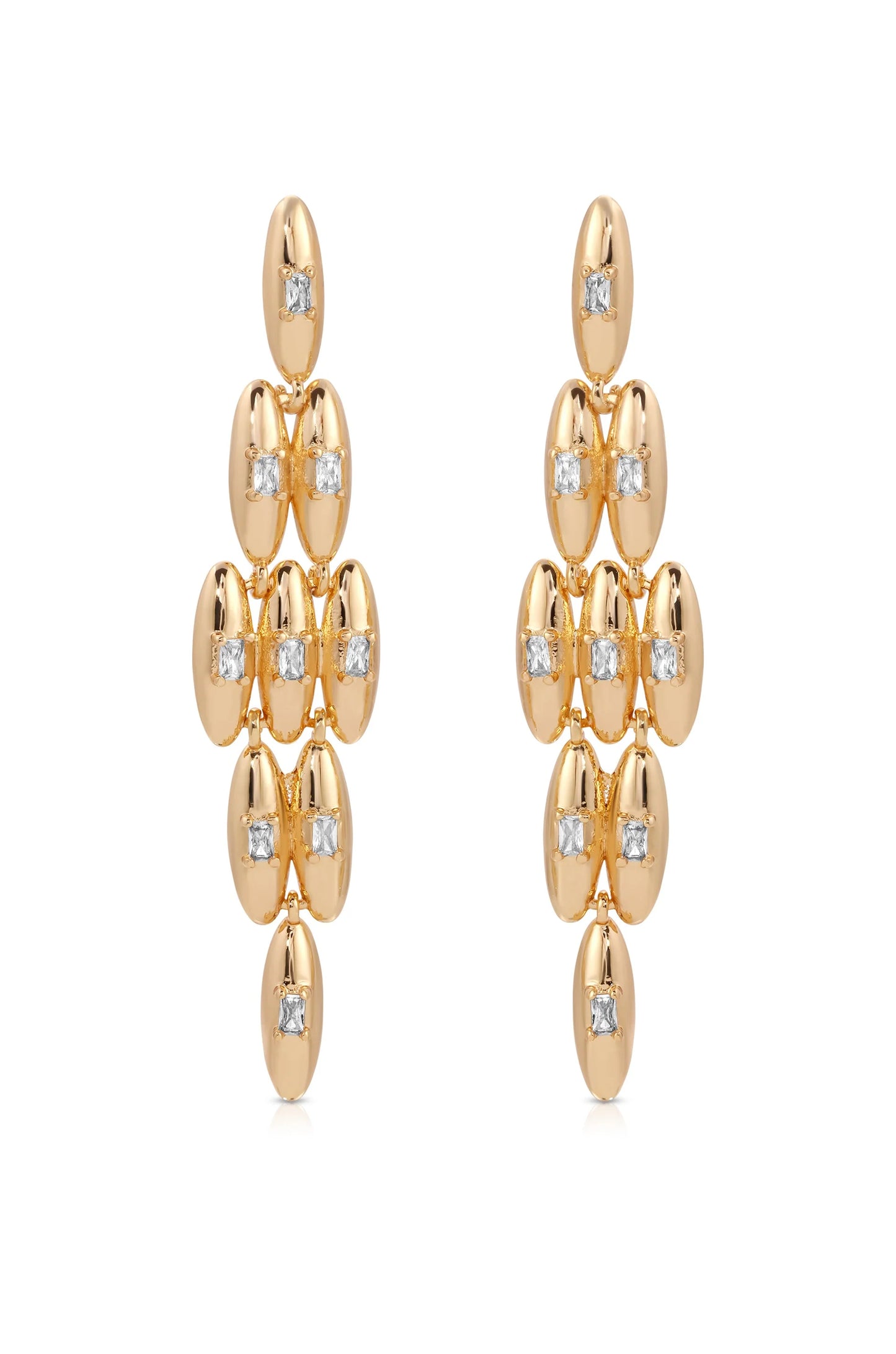 Oval Dome Baguette Dangle Earrings