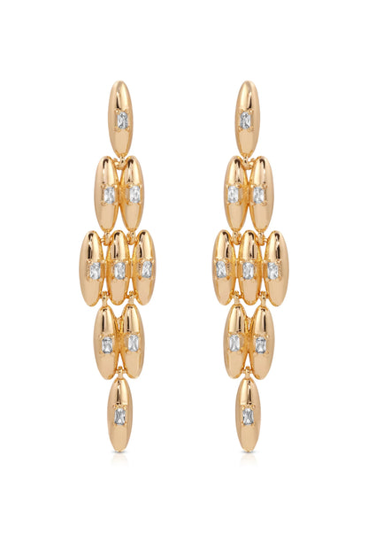 Oval Dome Baguette Dangle Earrings