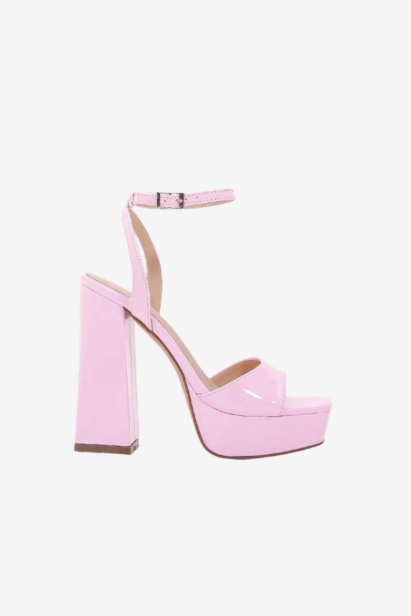 Chunky Pink One Strap High Heel Sandals