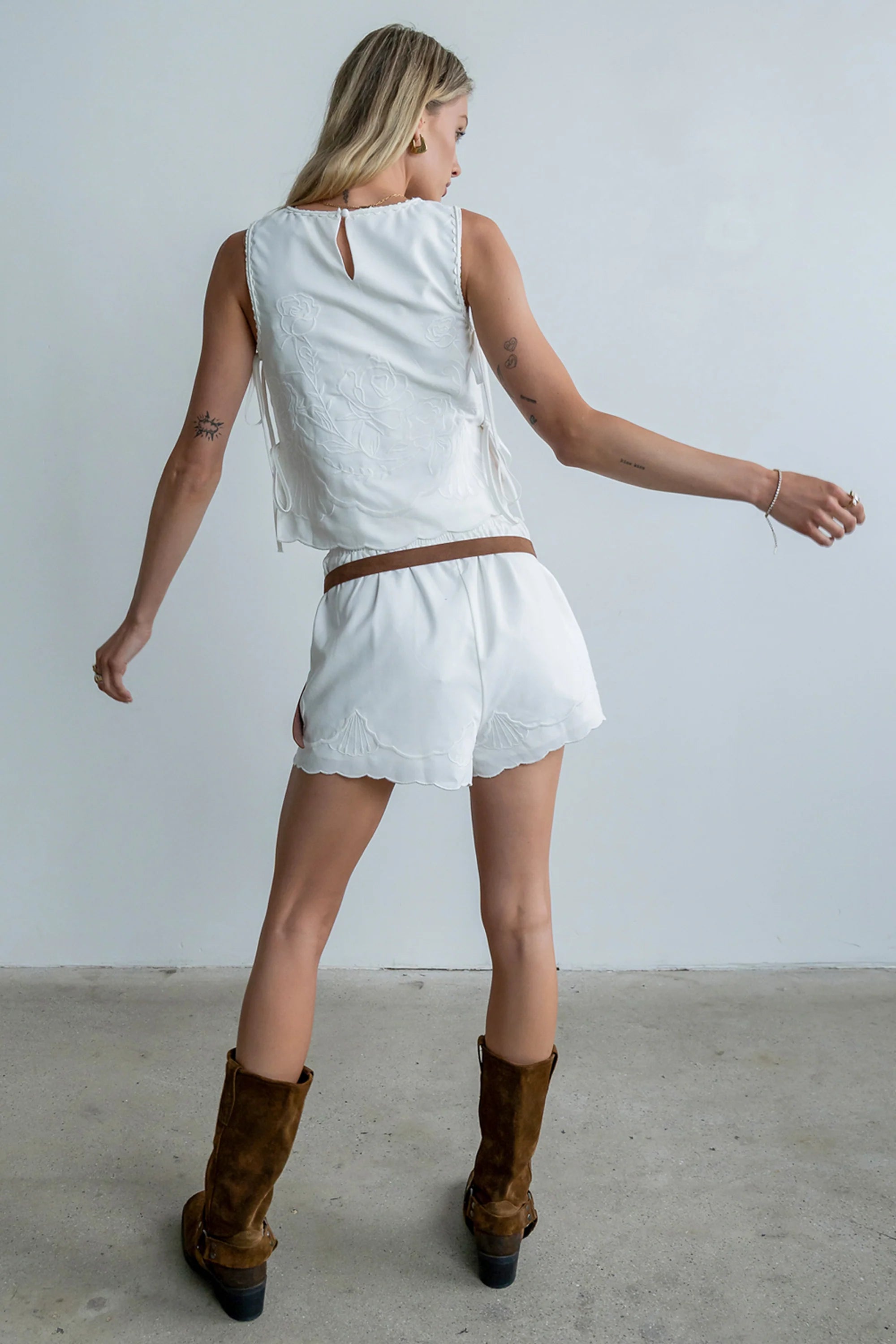 Rudy Embroidered Tank Top in Ivory