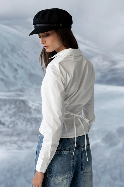 Brecken Pleated Button Up in White