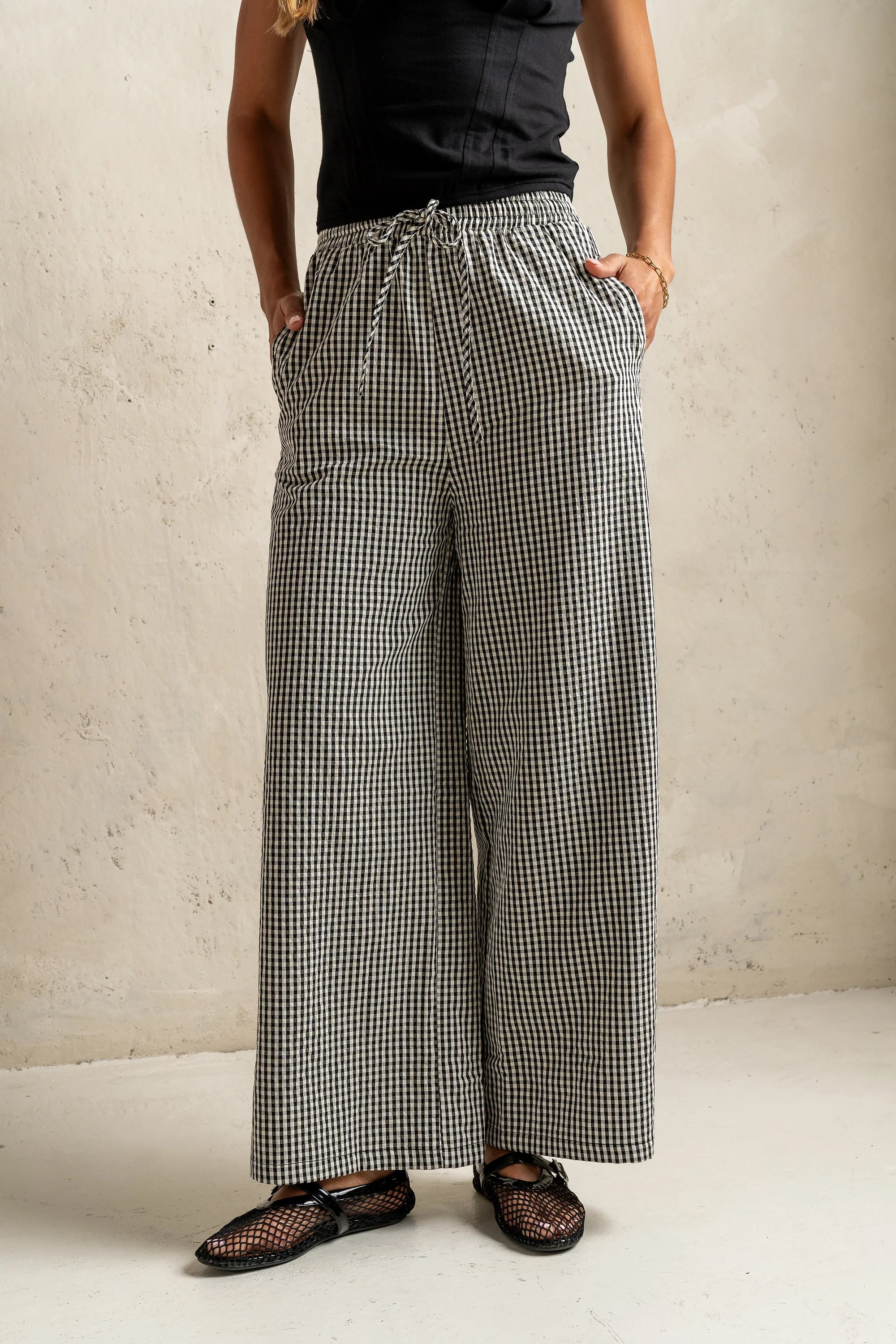 Ada Gingham Wide Leg Pants in Black FINAL SALE