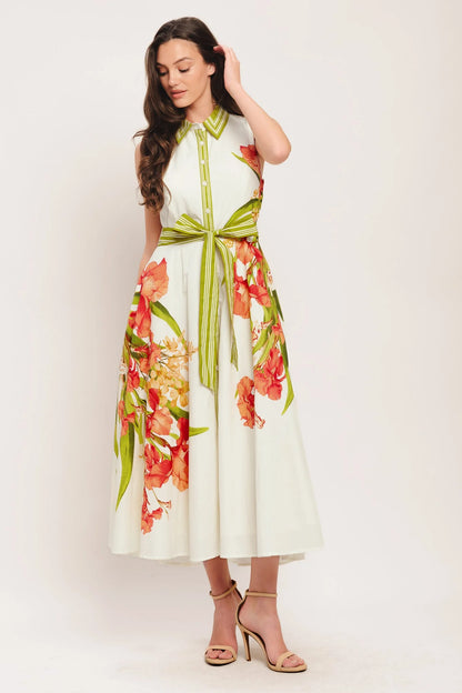SPRING HEIRLOOM FLORAL PRINT MIDI DRESS