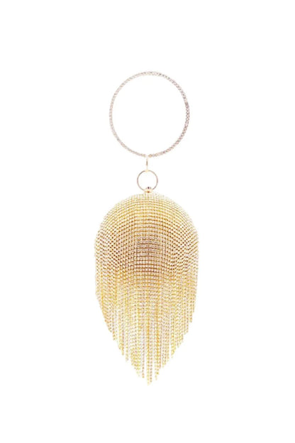 Womens Rhinestone Fringe Disco Ball Evening Clutch Bags