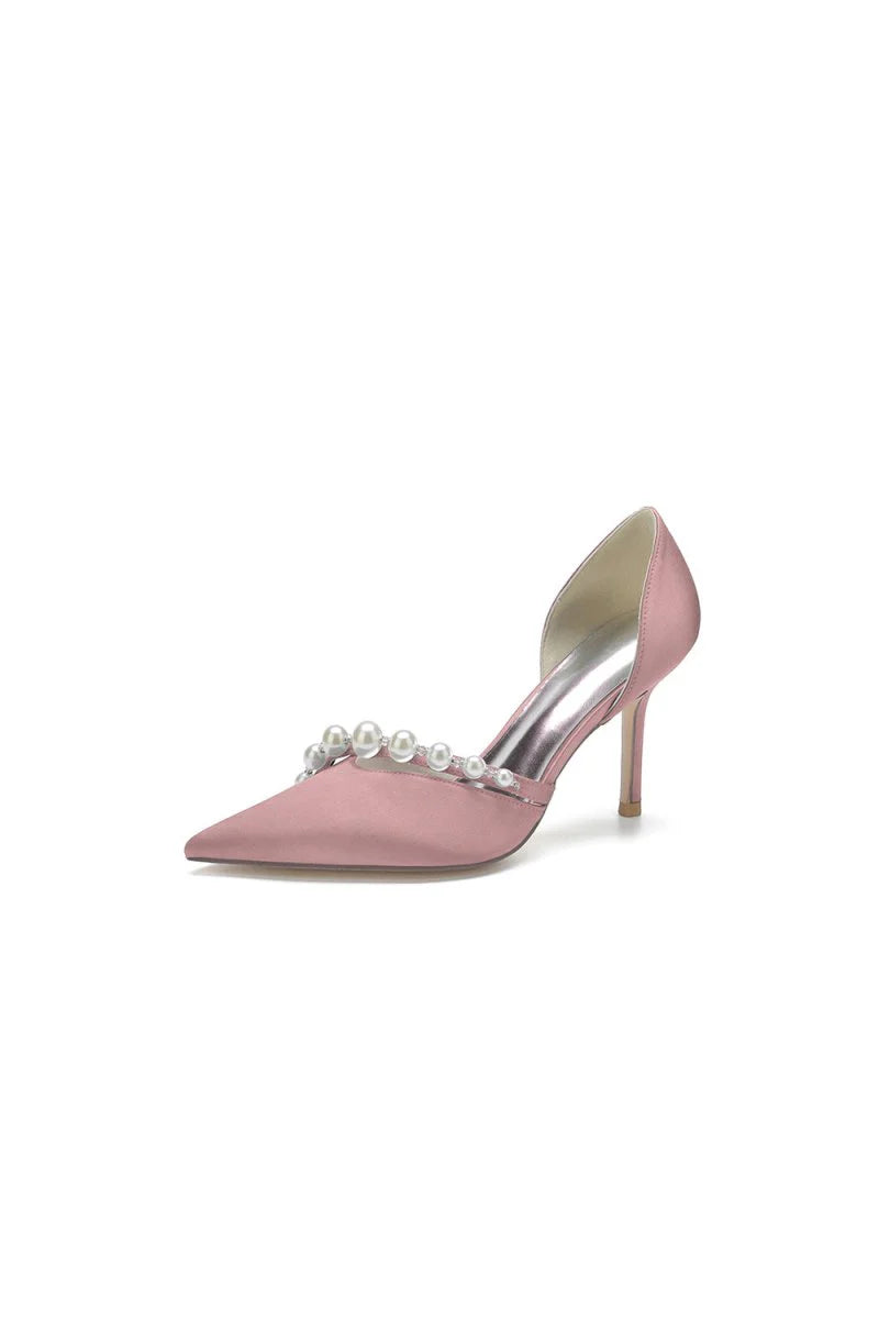 Pearl Strap Pointed Toe Satin High Heels