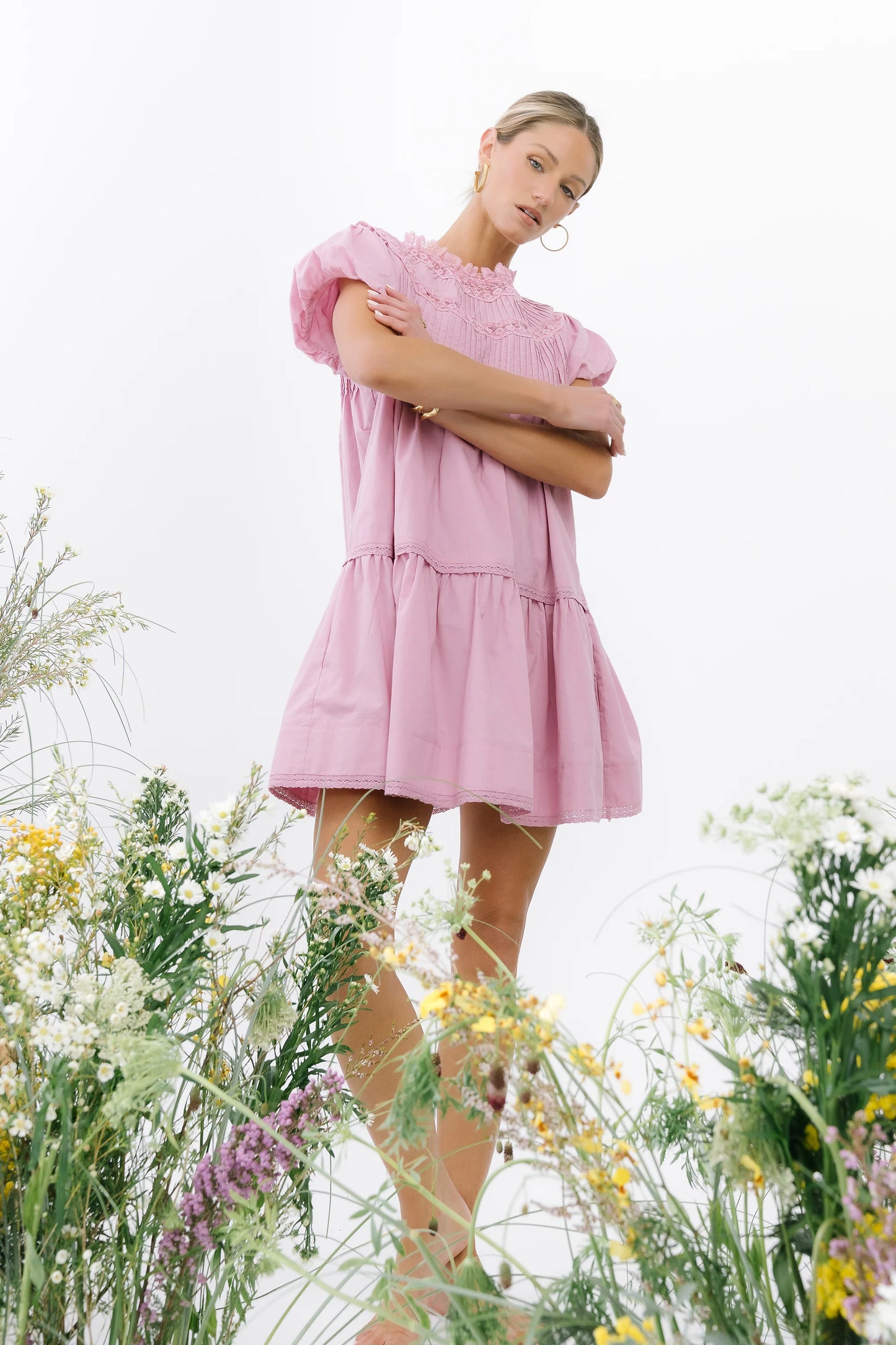 Toby Pleated Baby Doll Dress in Mauve