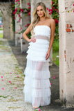 Georgia Maxi Dress White Ruffle Tulle Dress With Sheer Detail