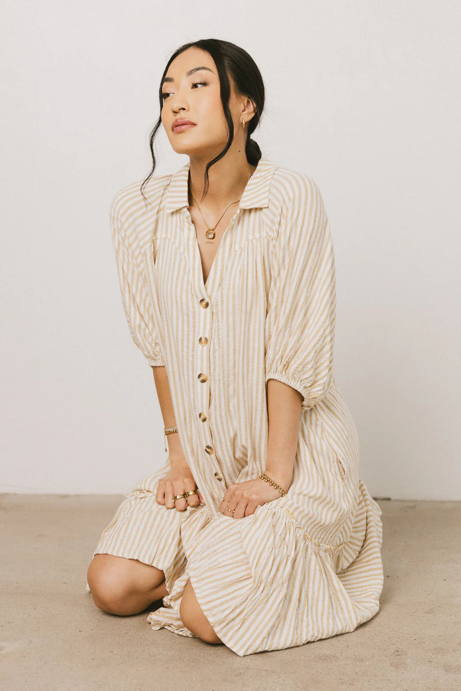 Theo Striped Midi Dress in Mustard FINAL SALE