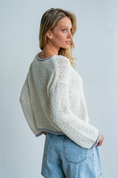 Ariel Contrast Sweater in Ivory