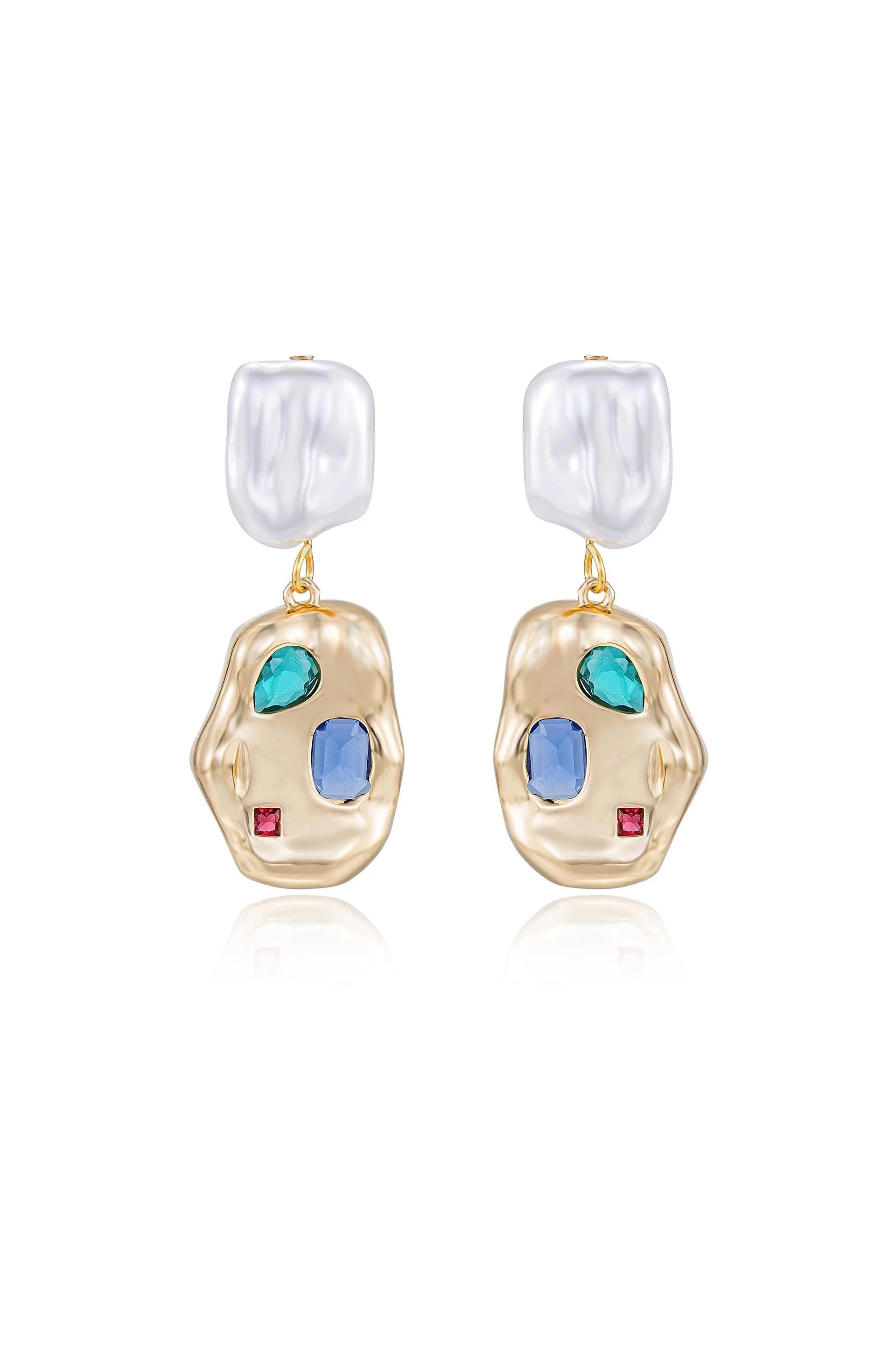 Rainbow Crystal Nugget Pearl Earrings
