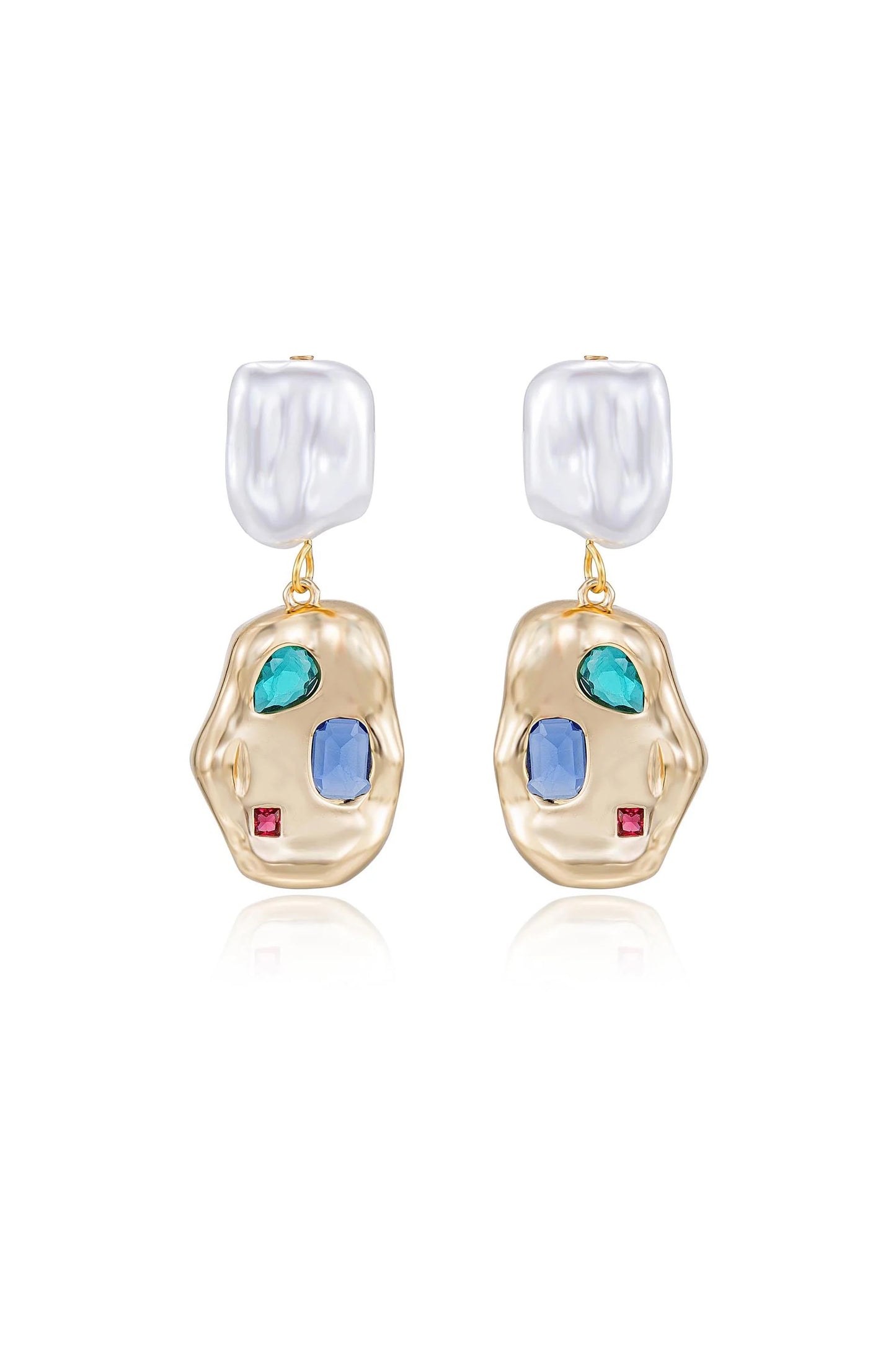 Rainbow Crystal Nugget Pearl Earrings