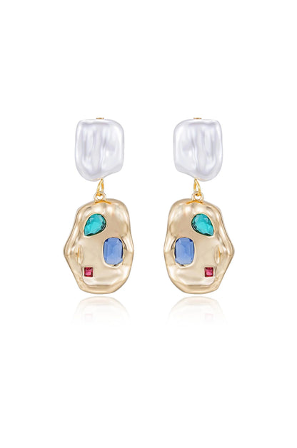 Rainbow Crystal Nugget Pearl Earrings