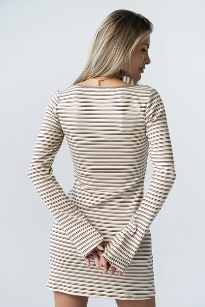 Venice Striped Mini Dress in Cream