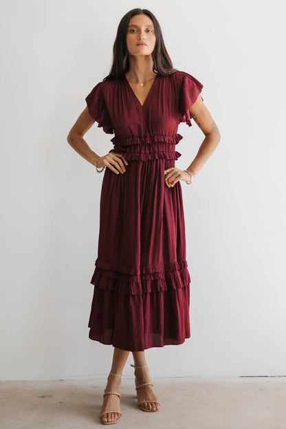 Willa Ruffle Dress in Burgundy FINAL SALE