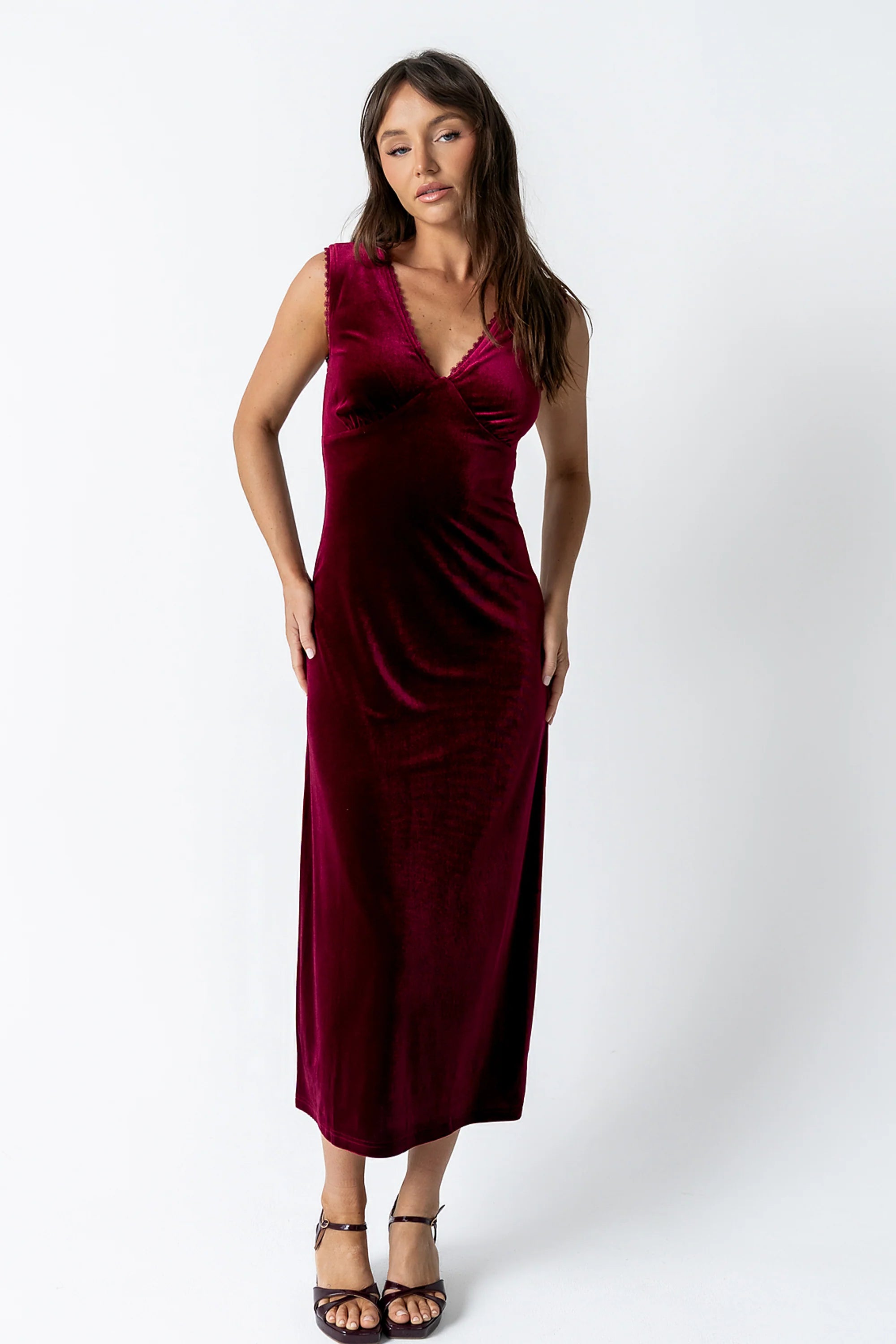 Kalani Velvet Maxi Dress in Burgundy FINAL SALE