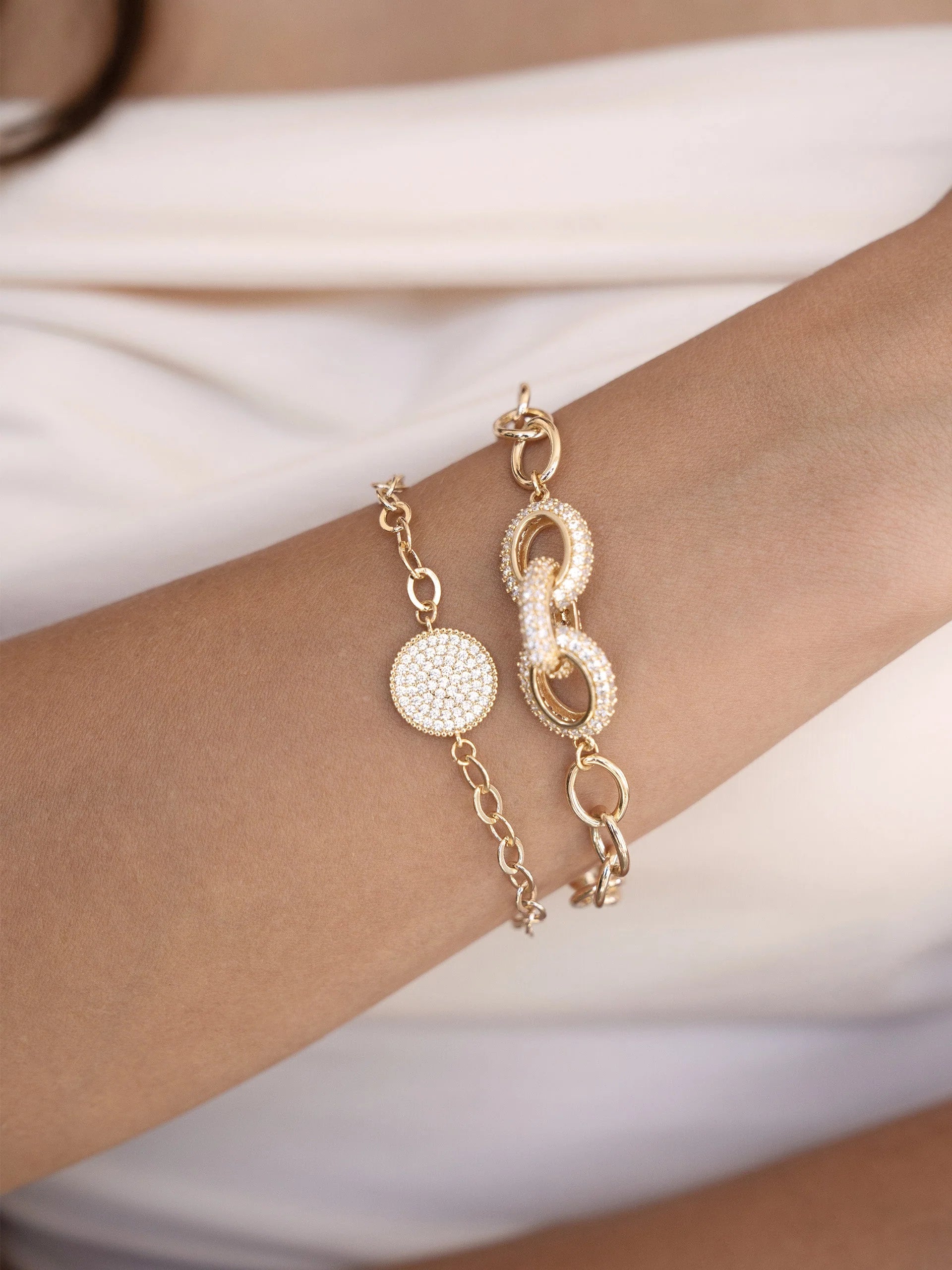 Mixed Crystal Disc Link Chain Bracelet Set