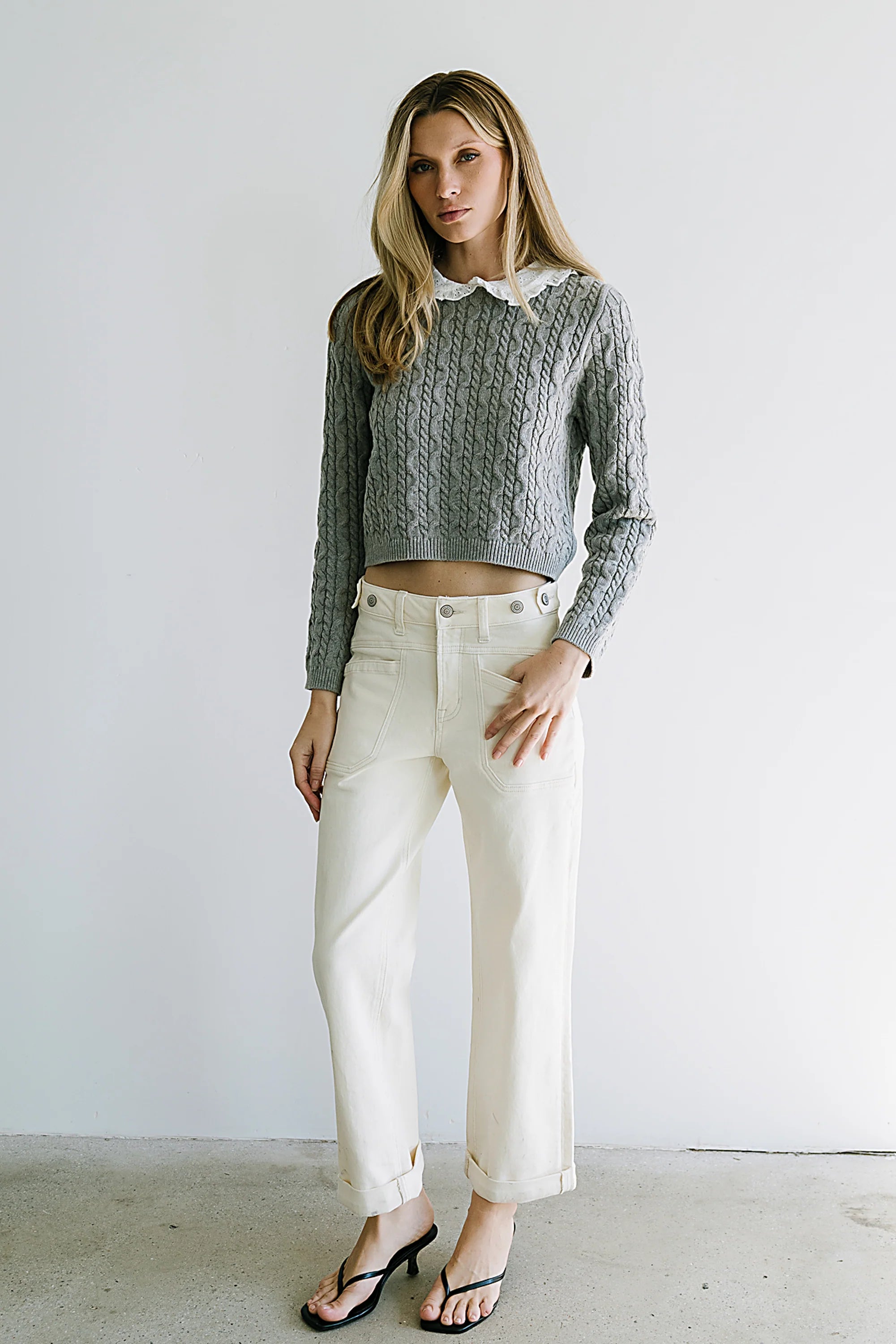 Hayley Collared Sweater in Grey FINAL SALE