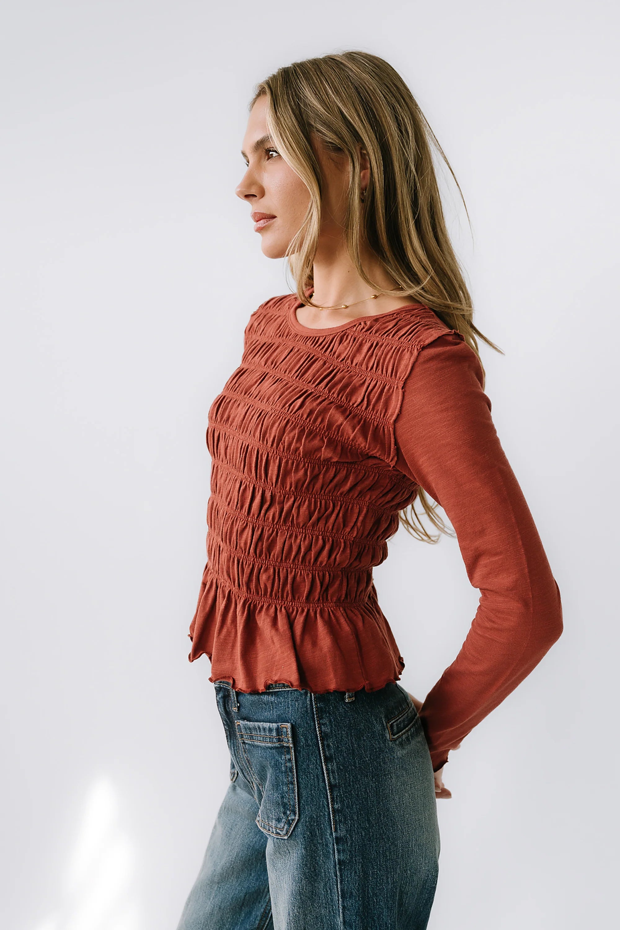 Harry Smocked Top in Brick FINAL SALE