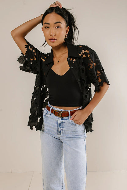 Floral Lace Button Up in Black FINAL SALE