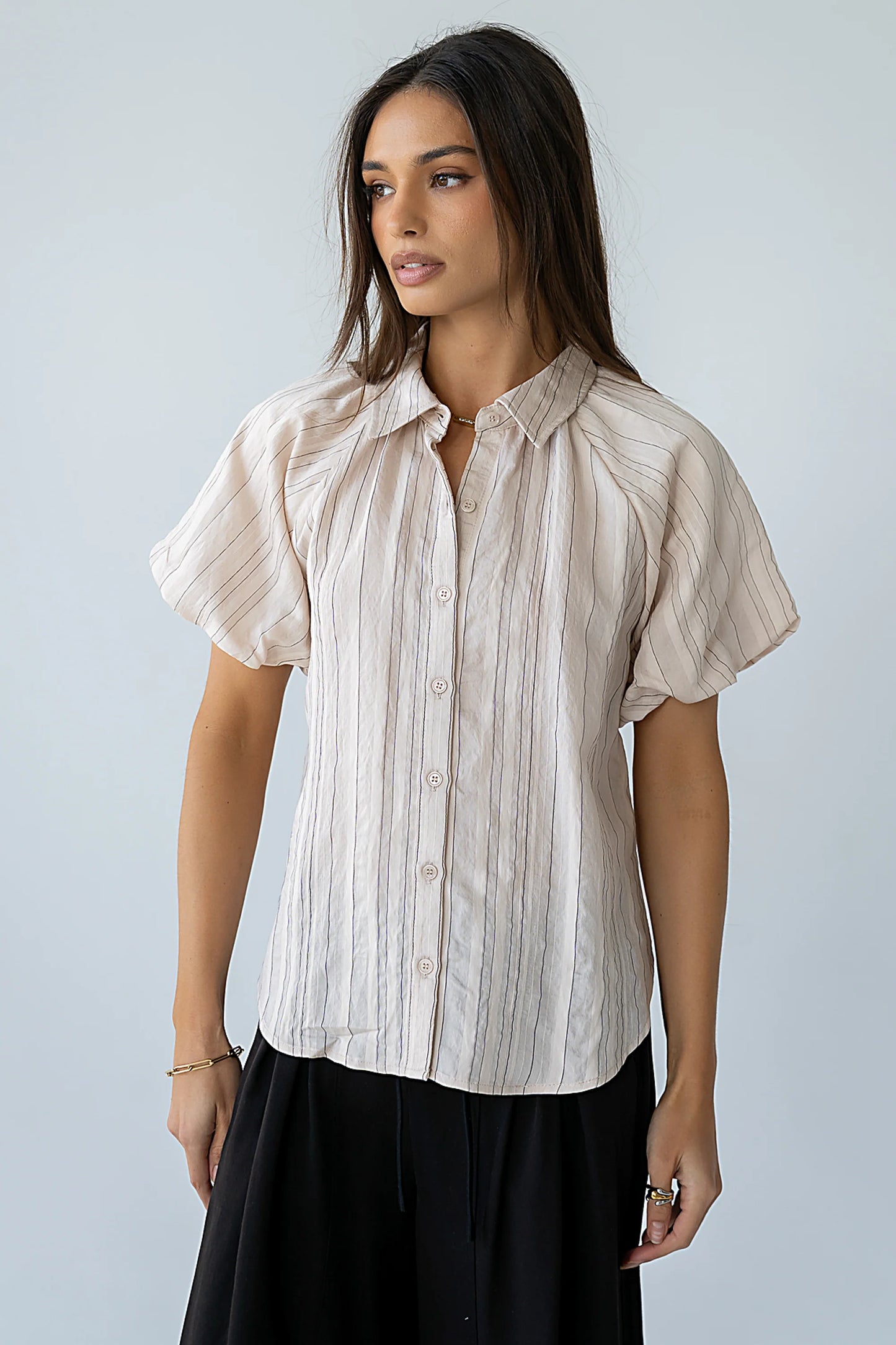 London Striped Button Up in Peach