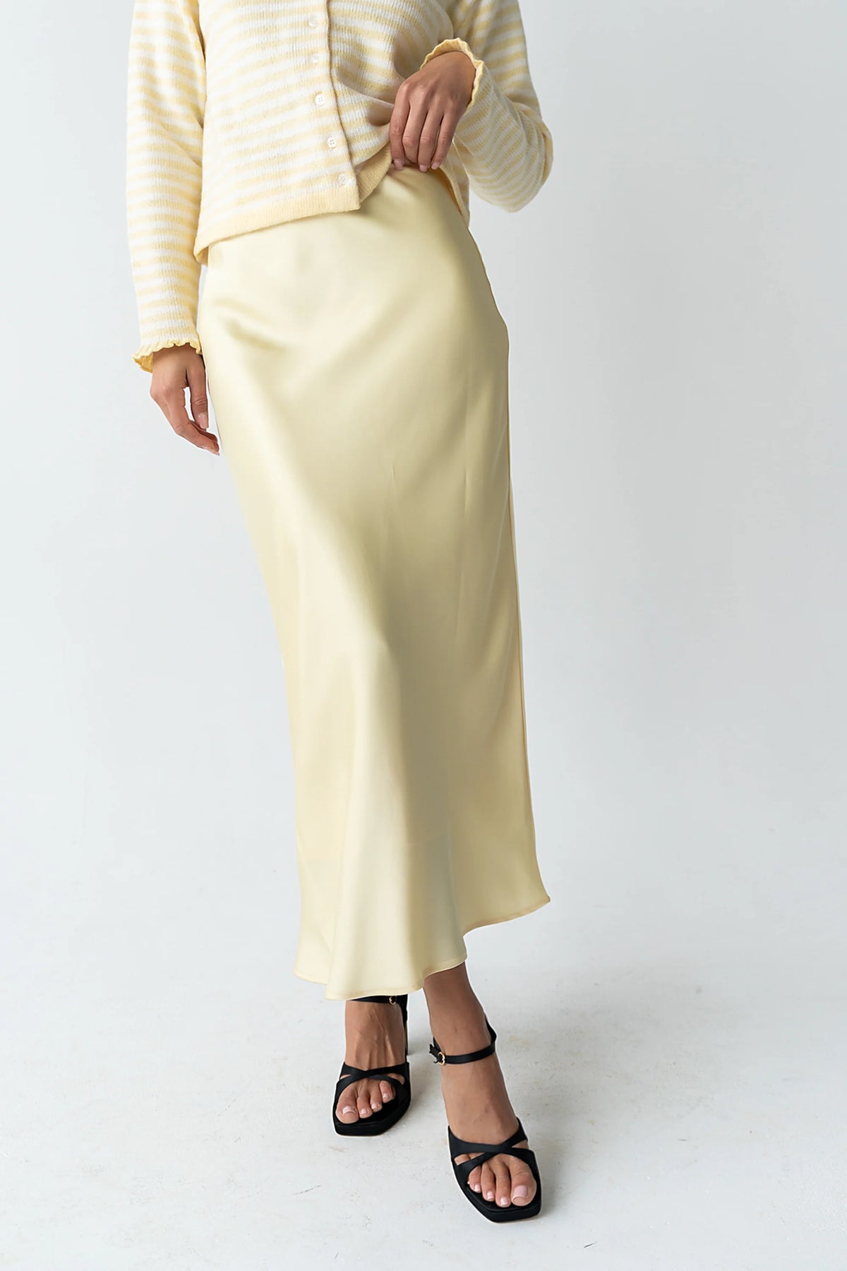 Tory Satin Maxi Skirt in Yellow
