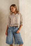 Avery Striped Blouse in Tan FINAL SALE