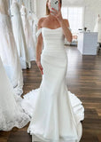 Elegant Mermaid Off the Shoulder Elastic Long Wedding Dresses