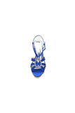 Chic Blue Silk Sandals Featuring Decorative Metal Ring