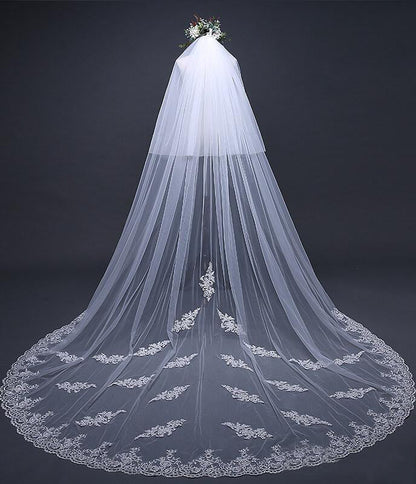 Ivory Tulle Lace Cathedral Veil Blusher Veil