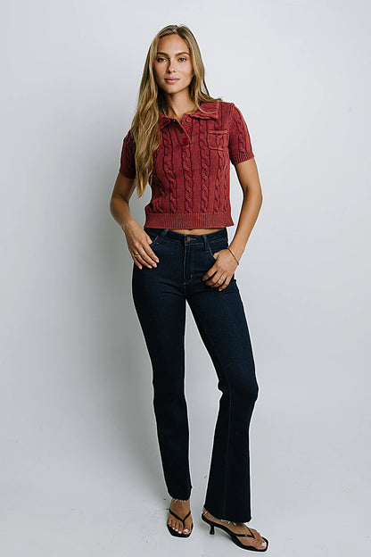 Halle Cable Knit Top in Red