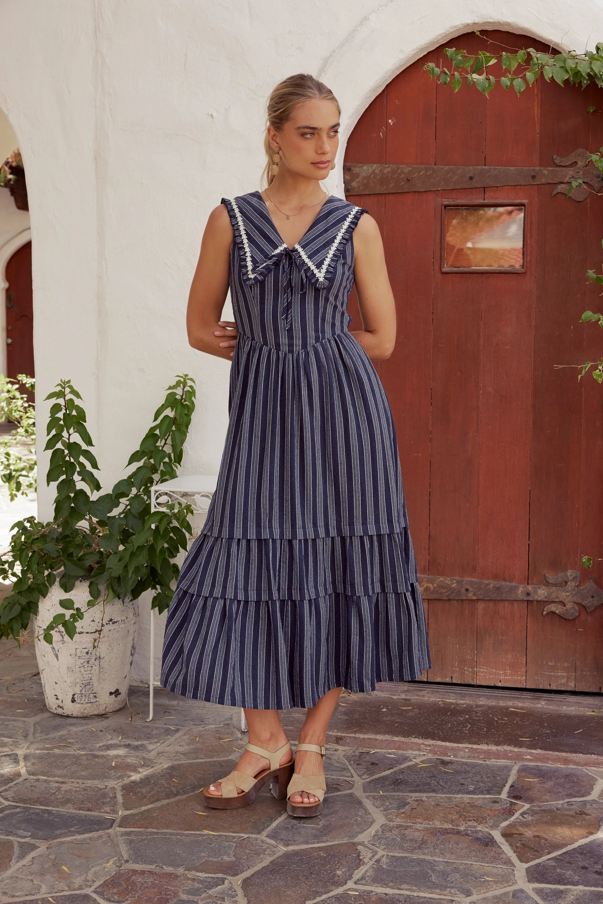 Miya Collared Midi Dress in Navy FINAL SALE