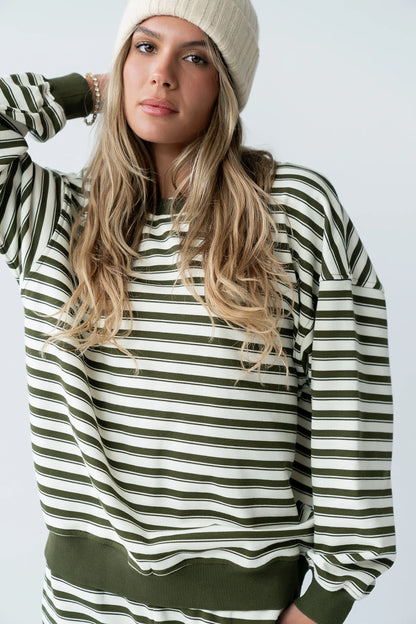 Taya Striped Sweater in Olive FINAL SALE