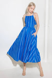 LET THE GOOD IN BLUE STRIPE TIE BACK MIDI DRESS