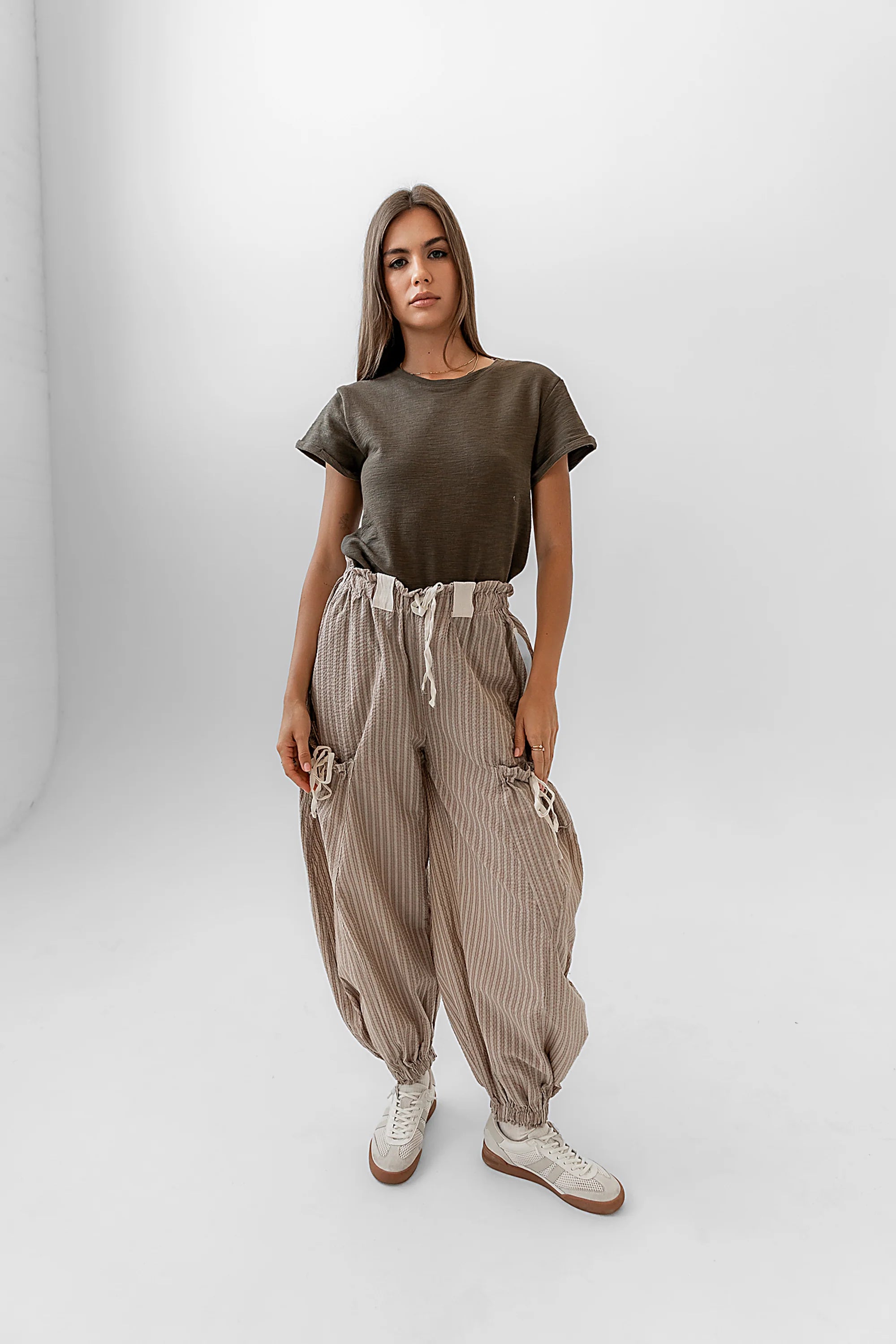 Emory Striped Baggy Pants in Mocha FINAL SALE
