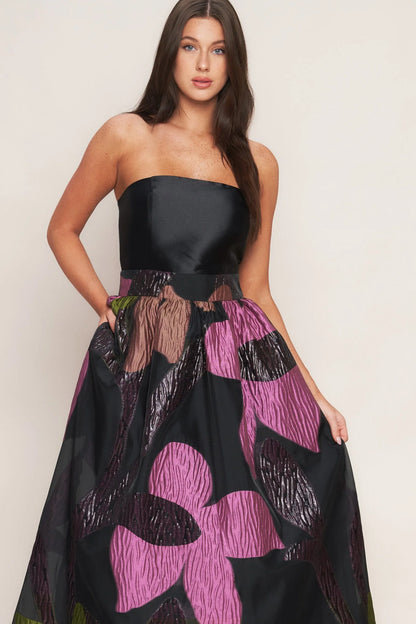 ABSTRACT ROSE BLACK MIDI DRESS FINAL SALE
