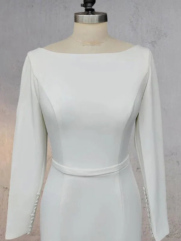 Mermaid Scoop Neck V Back Satin Wedding Dress