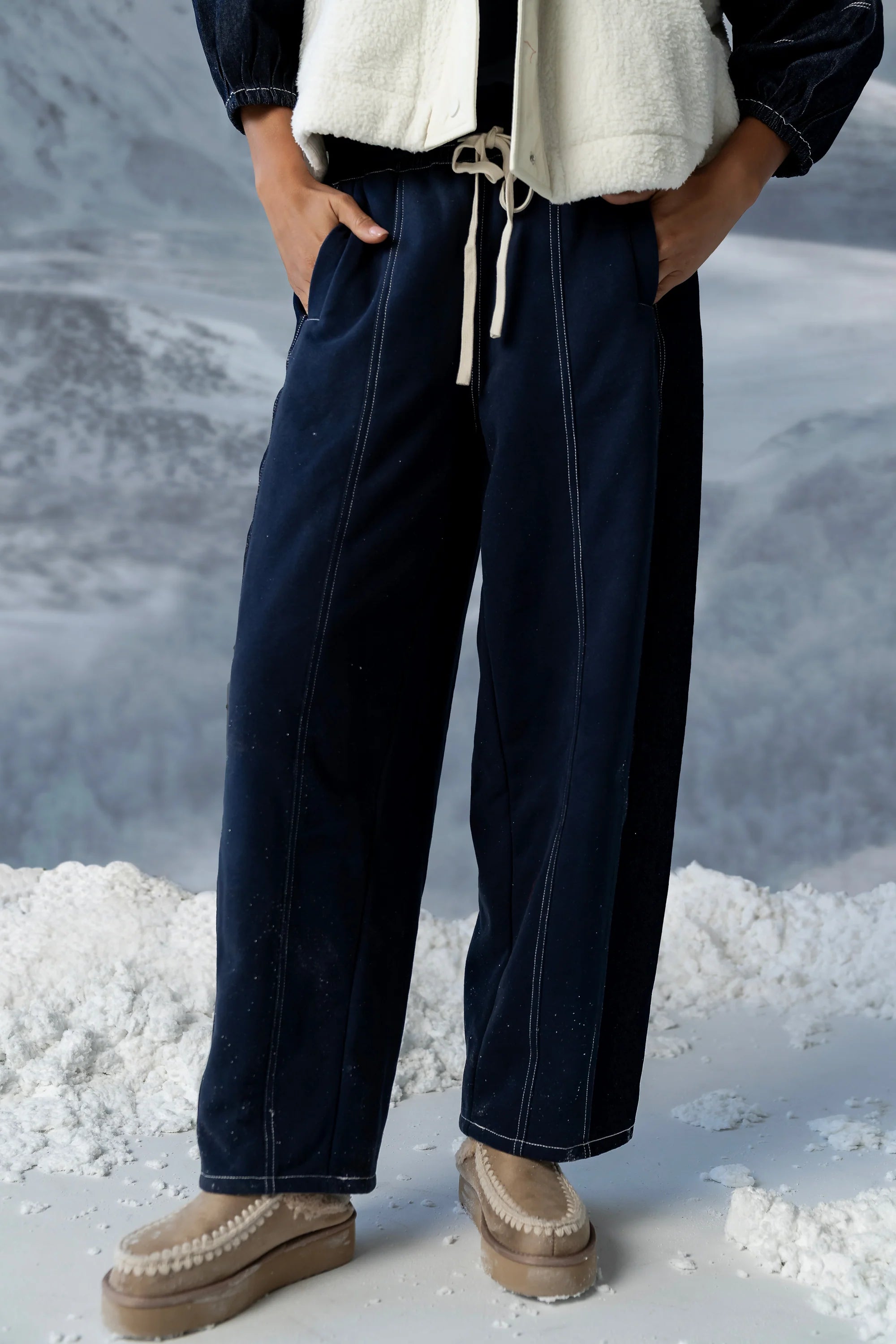 Malinda Mixed Media Baggy Pants in Dark Wash FINAL SALE