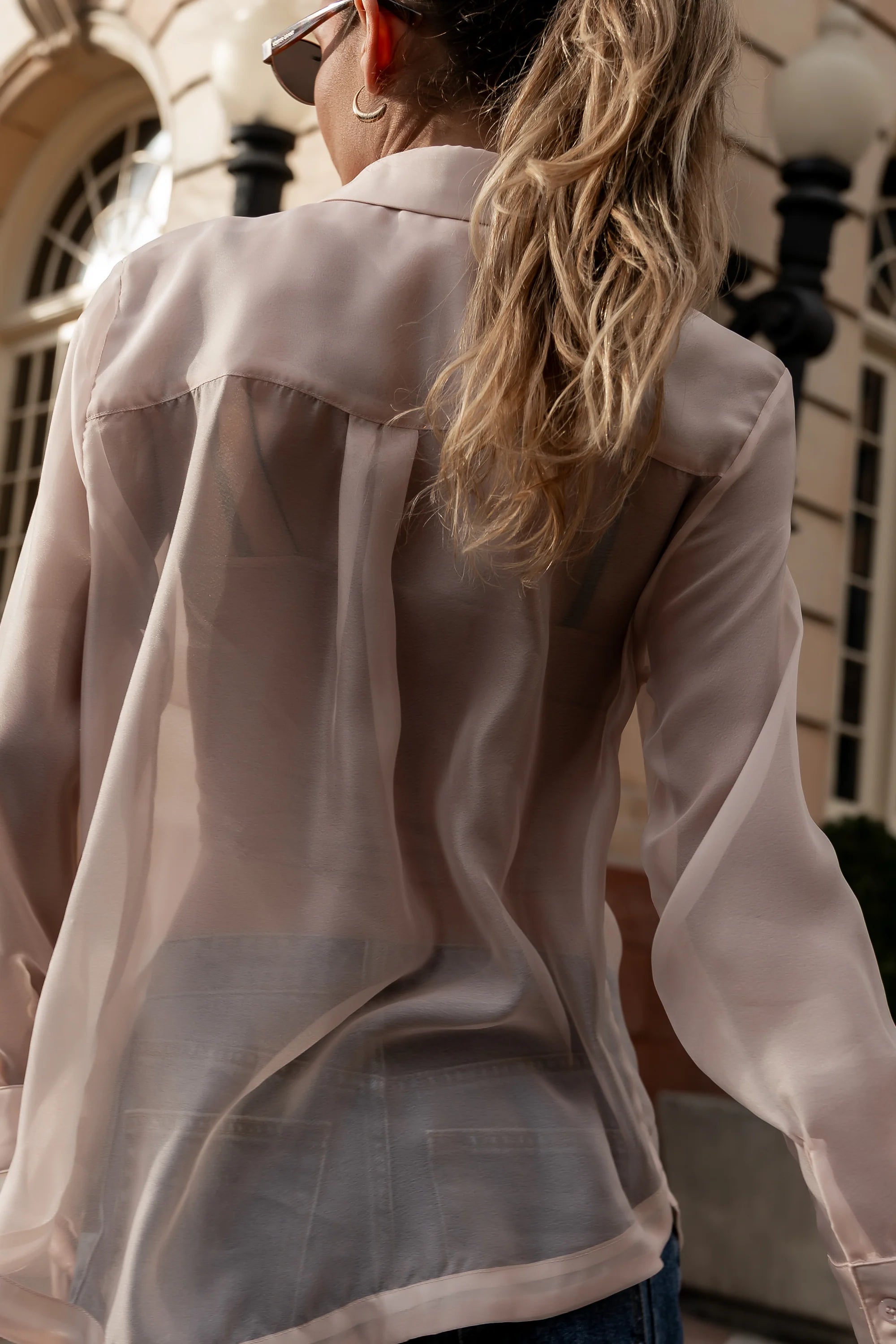 Liberty Sheer Button Up Blouse in Blush FINAL SALE