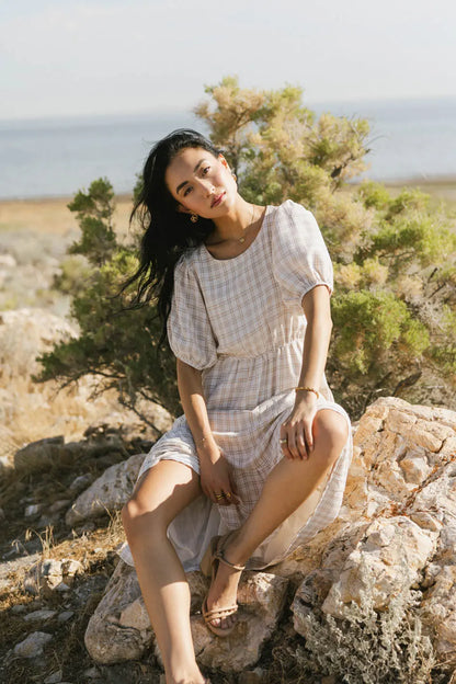 Melina Plaid Midi Dress in Taupe FINAL SALE