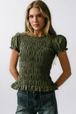 Ruth Smocked Top in Green FINAL SALE