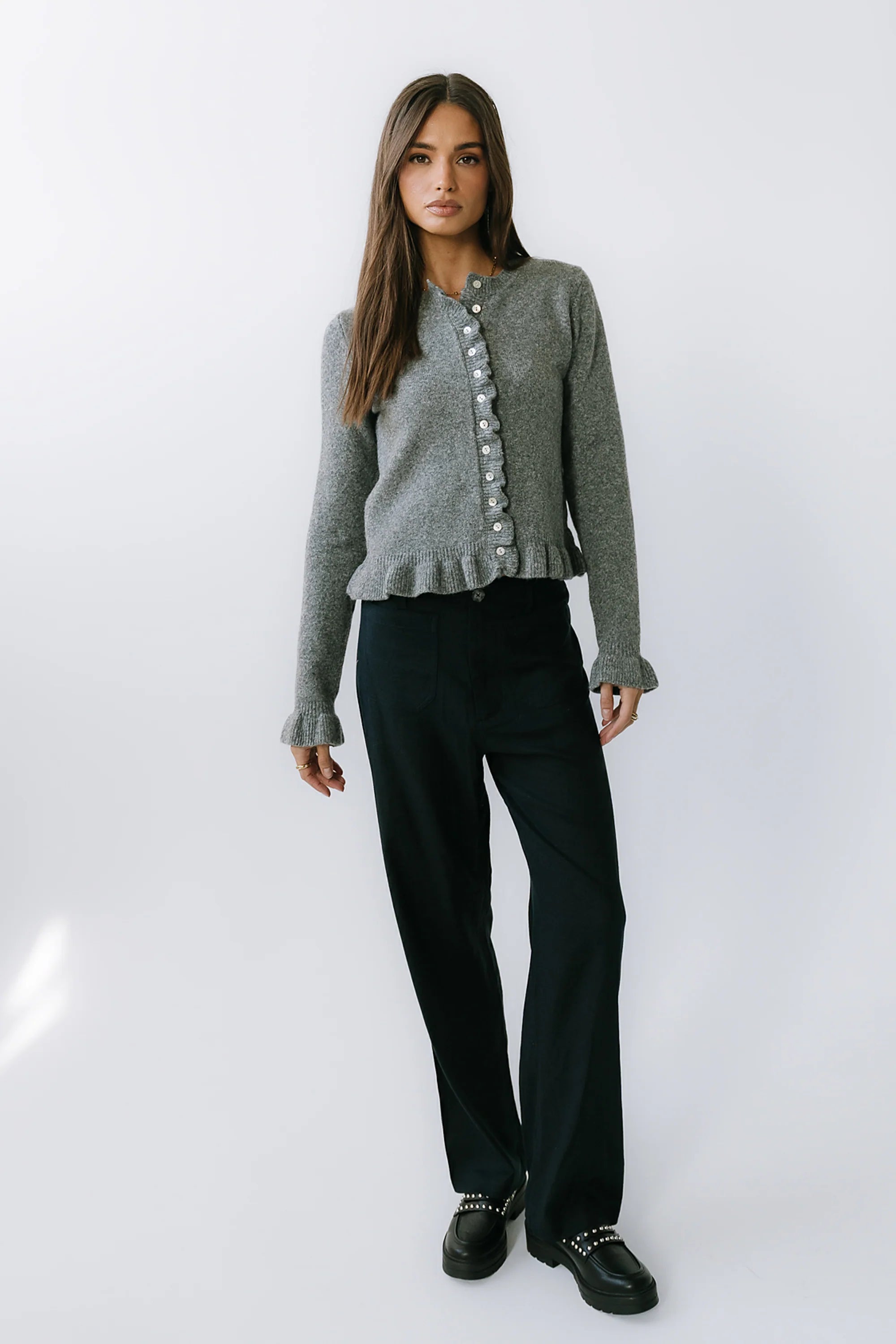 Rosie Ruffle Sweater in Heather Grey FINAL SALE